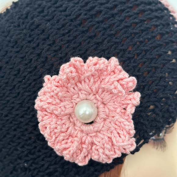 Hand Knits 2 Love Headband Bandana Headwrap Flower Pearls Designer Black Pink main image 8